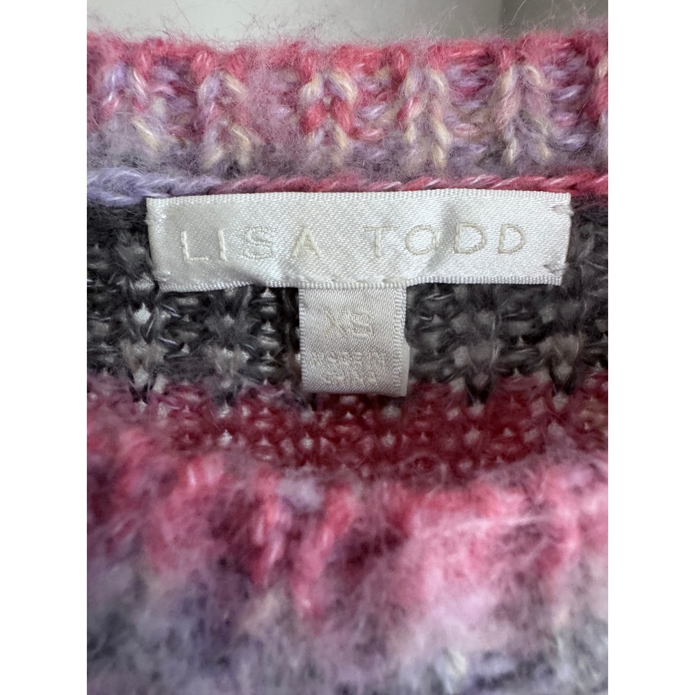 Lisa Todd Womens XS Space Dye Striped Crewneck Sweater Pink Blue Wool Blend Knit - Picture 3 of 6